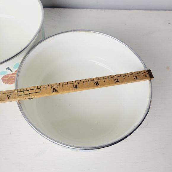 Vintage Kobe Enamelware Nesting Bowls Mixed Designs Retro Kitchen Pots - Picture 9 of 16